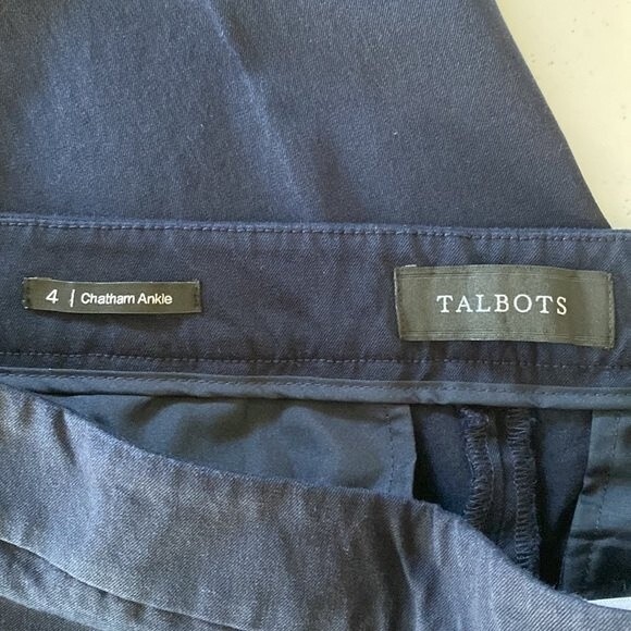 Talbots Navy Chatham Ankle Pants Stretchy Tulip Slit Hem Flat Front Side Zip - Picture 7 of 13